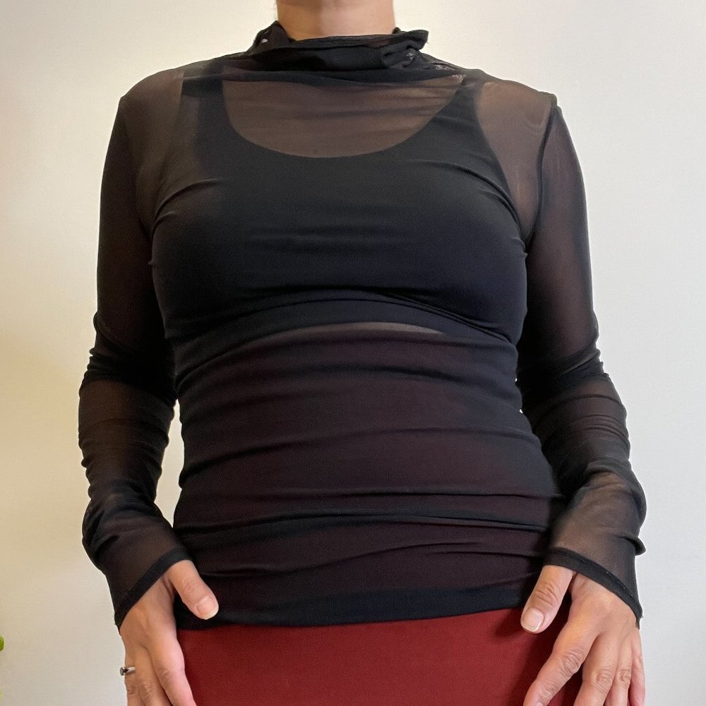 Sarah Pacini Sheer Mock Neck Long Sleeve -S- - Picture 4 of 7